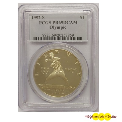 1992-S USA Silver Proof $1 - Olympic Baseball PCGS PR69DCAM